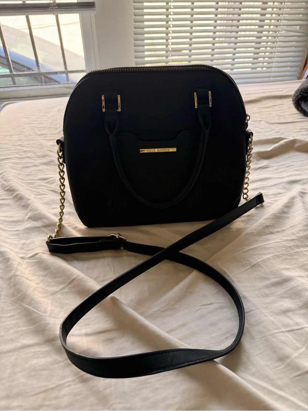 Steve Madden Black Dome Crossbody Satchel with Chain Strap